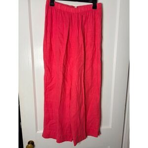 Hot Cotton by Marc Womens Medium Pink 100% Linen Wide Leg Elastic Waist Pants